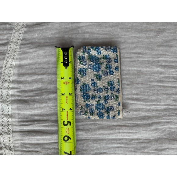 Vintage Small Beaded Coin Purse Pouch Blue Floral‎ Clutch Wallet - Picture 3 of 9